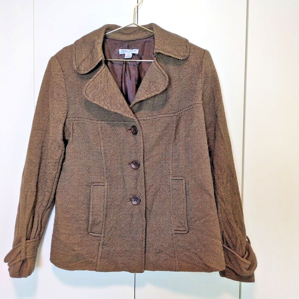 Pendleton Jacket Womens Size 14 Blazer Brown Wool Career Vintage